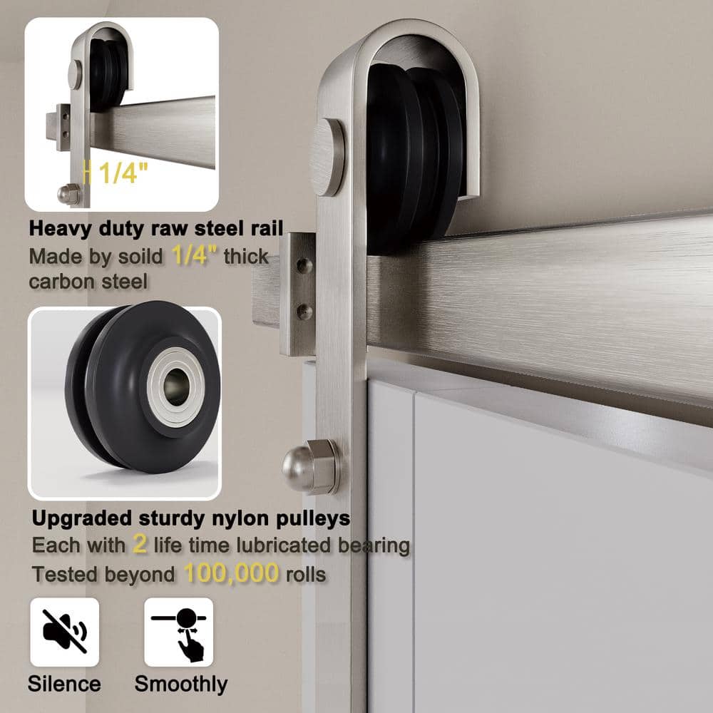 30 in. x 80 in. Primed White MDF Sliding Barn Door with Frosted Glass and Nickel Hardware
