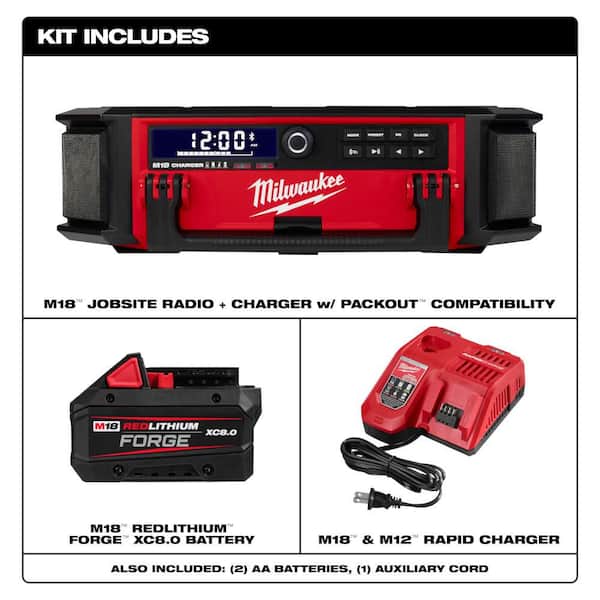 M18 Lith-Ion Cordless PACKOUT Radio/Speaker w/ Built-In Charger w/ FORGE 8. 0Ah Battery & Charger