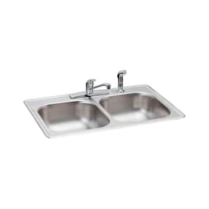All in-One 33 in. Drop-in Double Bowl 22 Gauge Stainless Steel Kitchen Sink with 4-Holes and Faucet/Side Sprayer
