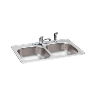 All-in-One Drop-In Stainless Steel 33 in. 4-Hole Double Bowl Kitchen Sink