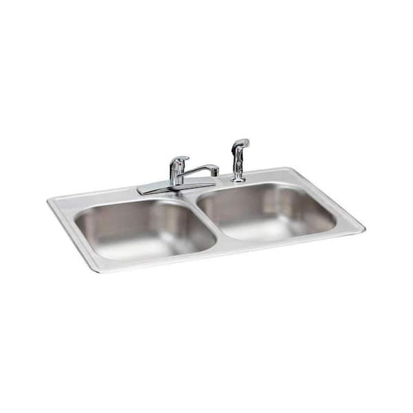 Glacier Bay All in-One 33 in. Drop-in Double Bowl 22 Gauge Stainless Steel Kitchen Sink with 4-Holes and Faucet/Side Sprayer