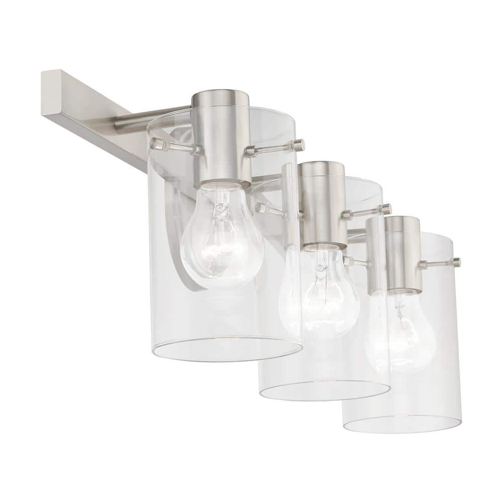 Munich Brushed Nickel 3-Light Vanity with Clear Glass Shades