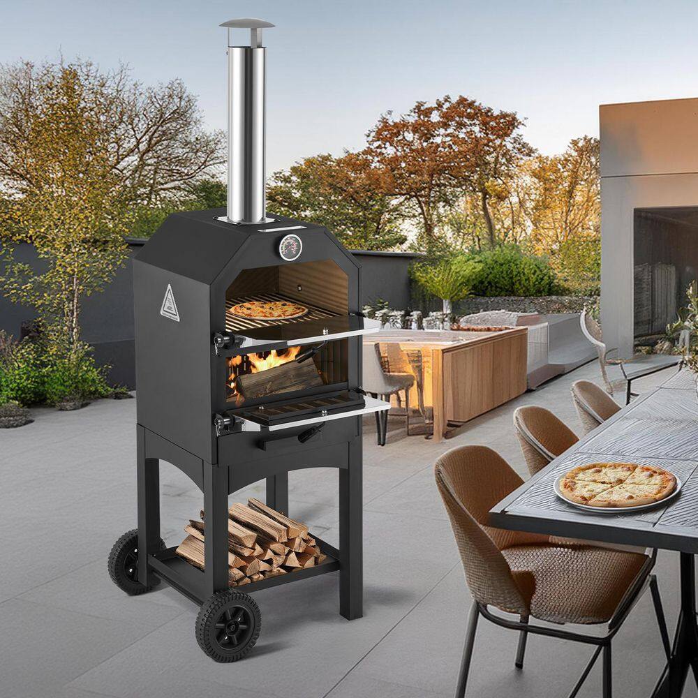 Portable Black Stainless Steel Outdoor Wood Burning Pizza Oven