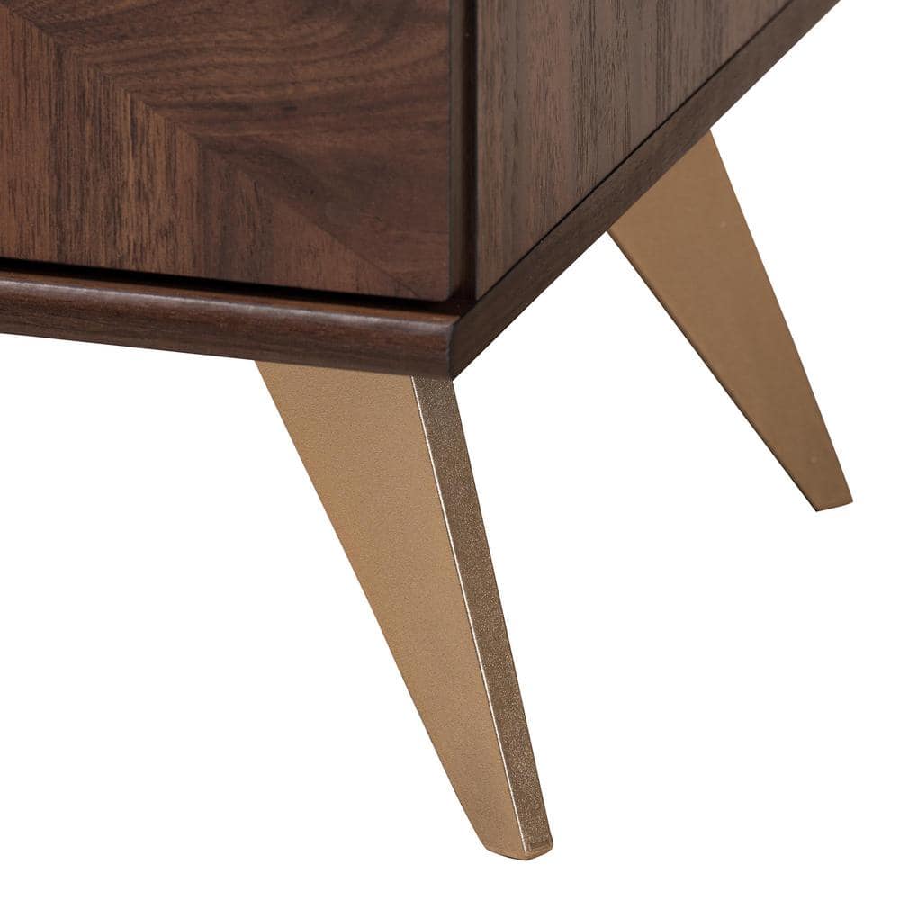 Graceland Walnut Brown Wood TV Stand with Gold Accents