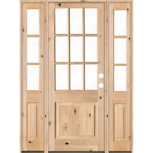 64 in. x 96 in. Craftsman Knotty Alder 9-Lite Unfinished Left-Hand Inswing Prehung Front Door with Double Sidelites