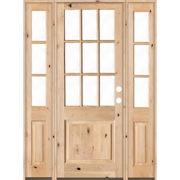 Krosswood Doors 64 in. x 96 in. Craftsman Knotty Alder 9-Lite Unfinished Left-Hand Inswing Prehung Front Door with Double Sidelites