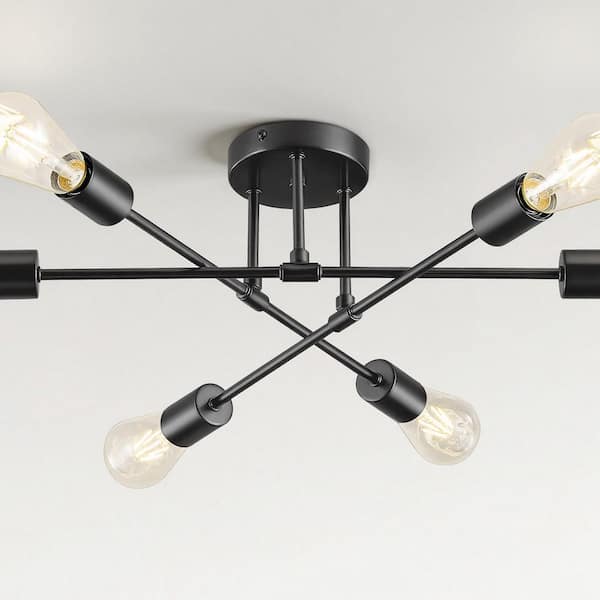 【M3153-81-55】スポットライト 6灯　電球付き　ブラック Merra 6-Light Black Adjustable Modern Sputnik Chandelier for