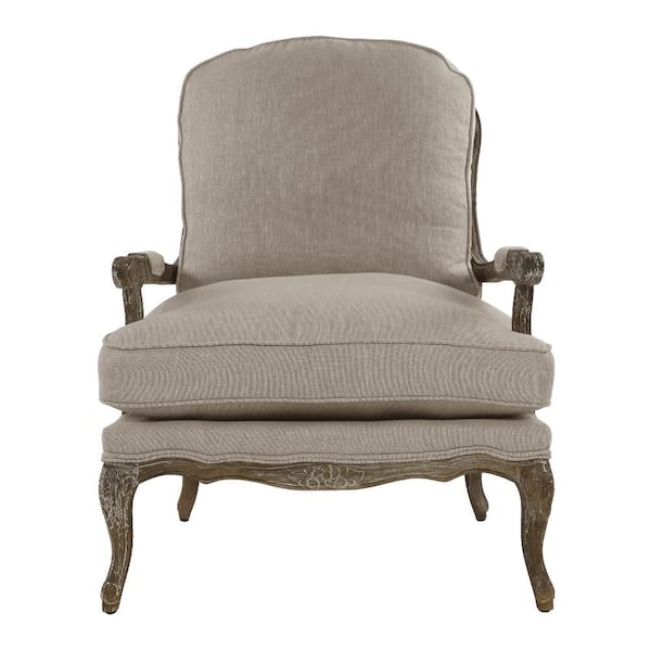 Paighton Beige Textured Upholstery Solid Wood Weathered Gray Finish Accent Chair