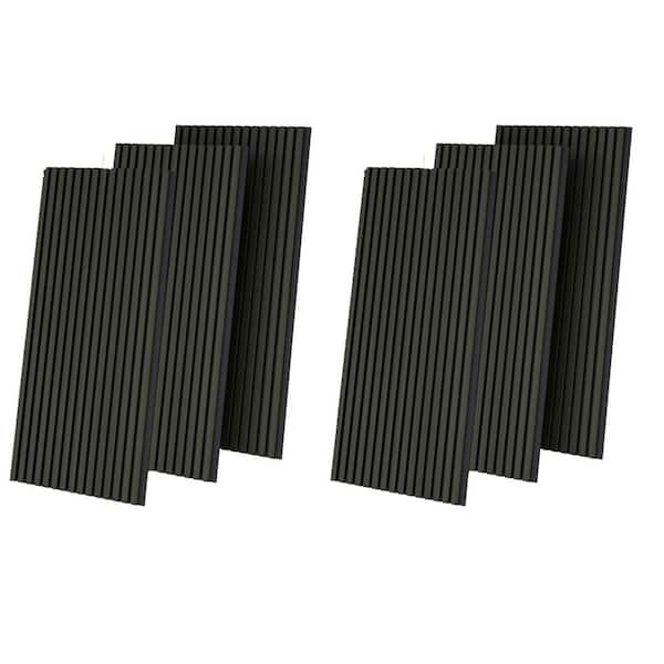 94 in. x 71 in. Black Acoustic Soundproof Slat Wall Panels 3D Decorative Wall Paneling 6-Piece