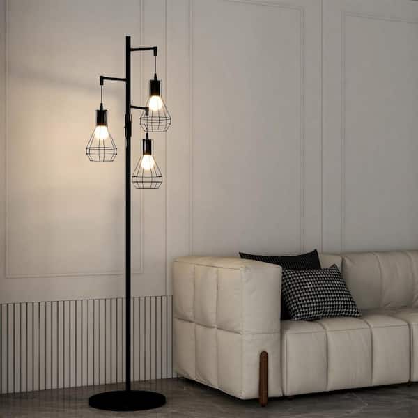 65.03 in. 3-Light Black Dimmable Standard Floor Lamp With Metal Shade