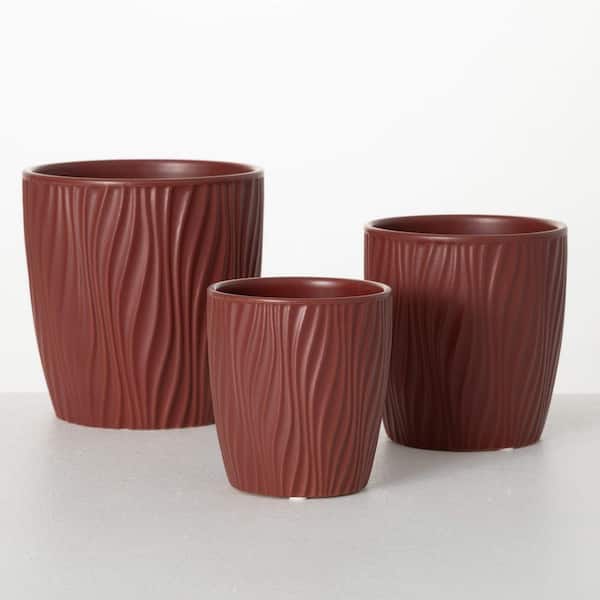 SULLIVANS 6.75 in., 5.75 in., and 4.75 in. Burgundy Wave Indoor/Outdoor Planter Set of 3, Ceramic