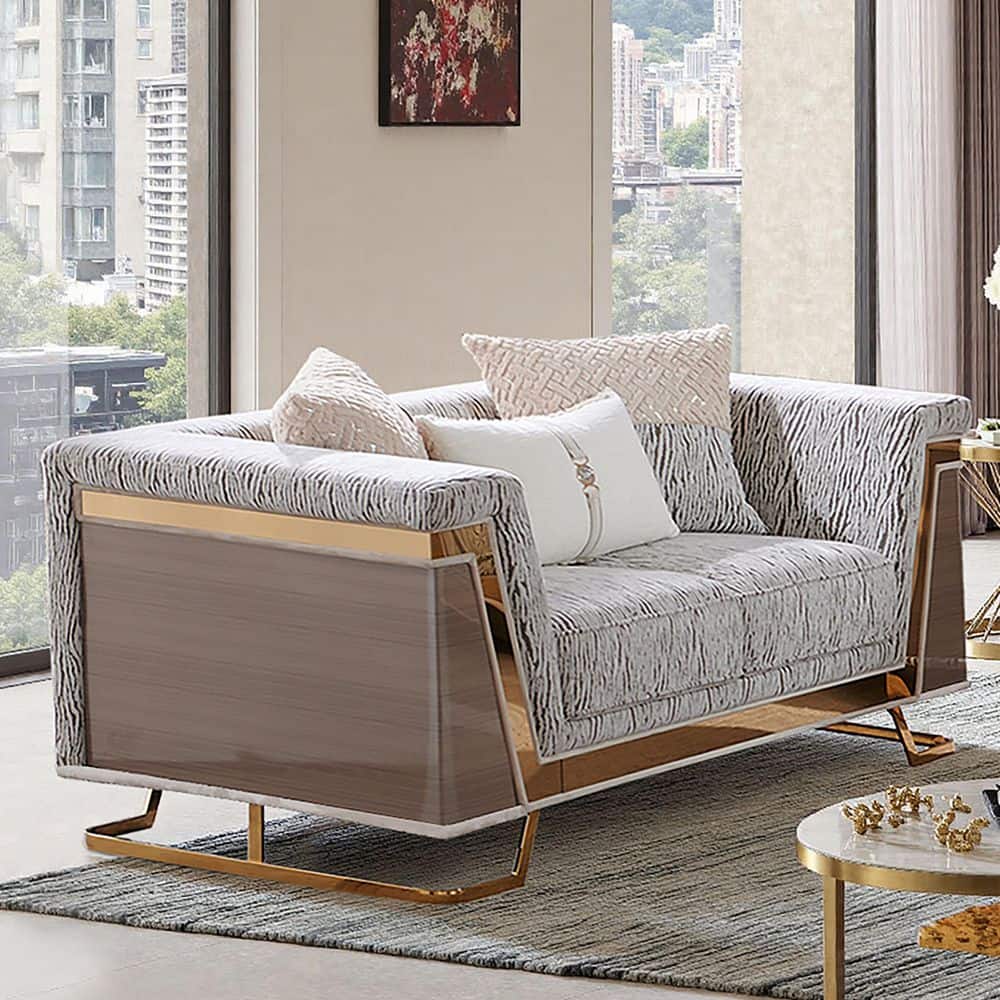 Nace Glam 69 in. Zebra Print Fabric 2-Seater Wide Track Arm Loveseat with Accent Pillows in Gold price history on PriceWatchPro