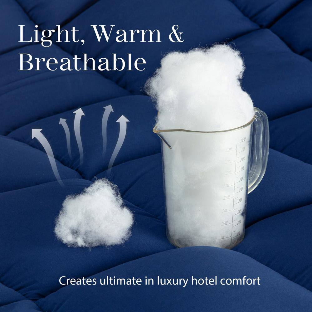 Full Navy Reversible Microfiber Comforter with Corner Tabs