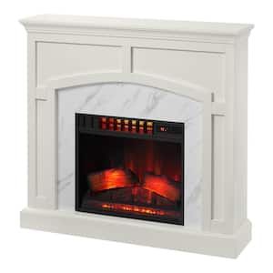 Fallston 45 in. Infrared Wall Mantel Electric Fireplace in White with Cool Glow Insert and Reversible Surround