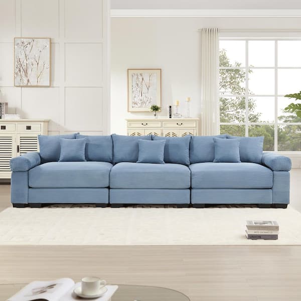 GTMAJT 130 in. Straight Arm 22-Piece Corduroy Modular Sectional Sofa & Ergonomic Design in. Denim Blue