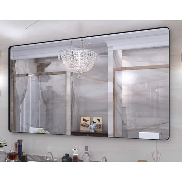 Klajowp 72 in. W x 40 in. H Large Rectangular Framed Wall Mounted Bathroom Vanity Mirror in Black