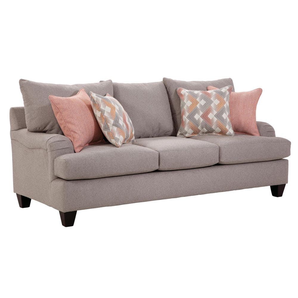 American Furniture Classics Traditional Series 84 in. W Rolled Arm Fabric Straight Sofa with 4 Accent Pillows in Gray, Grey -  8-010-A242V2