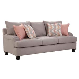 Traditional Series 84 in. W Rolled Arm Fabric Straight Sofa with 4 Accent Pillows in Gray