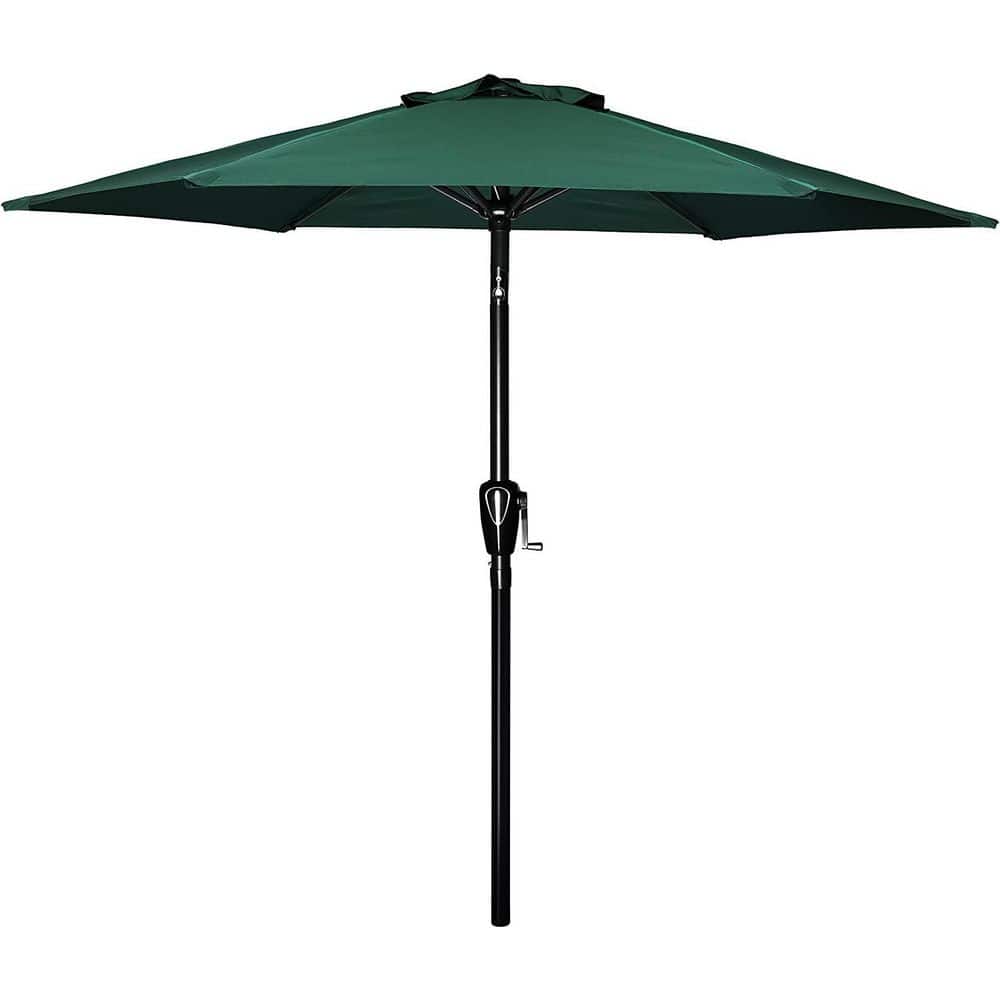 7.5 ft Green Steel Market Patio Umbrella with Crank Lift