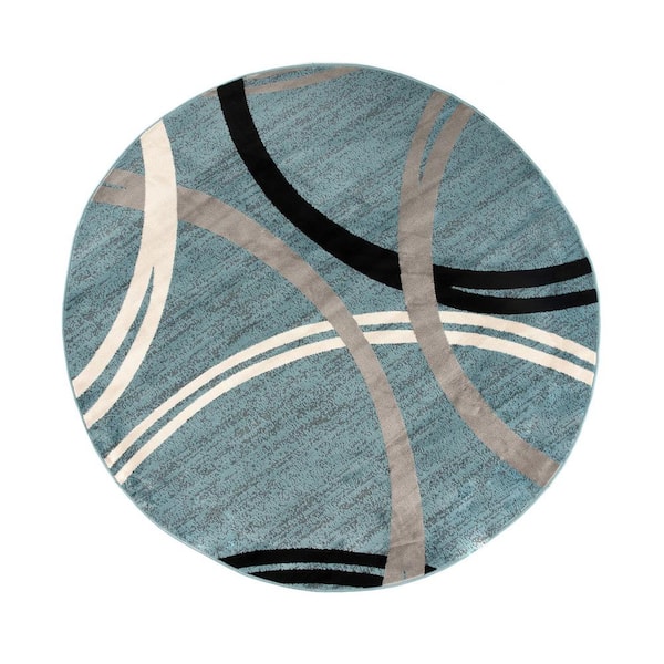 Wrg Blue Modern Abstract Circles Design, 6 Round Area Rug