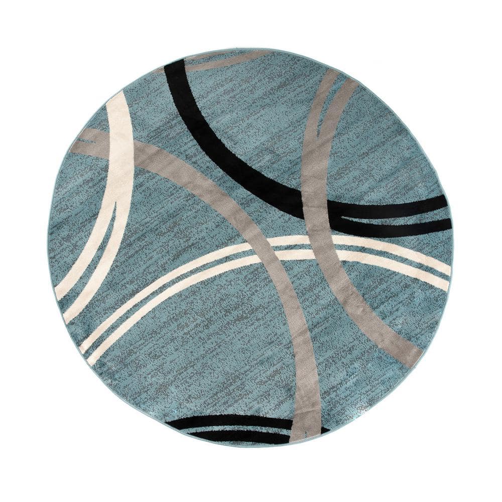 WRG Toscana Blue 8 ft. Round Modern Abstract Circles Indoor Area Rug