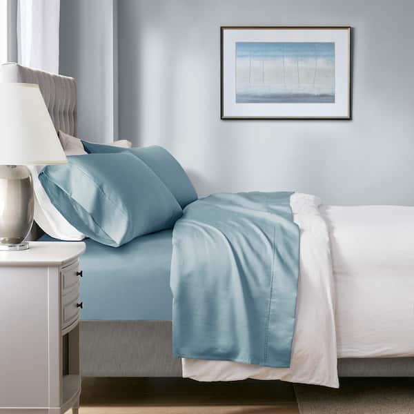 Beautyrest 1000 Thread Count Heiq 4-Piece Blue Cotton Blend Solid King Cooling Sheet Set