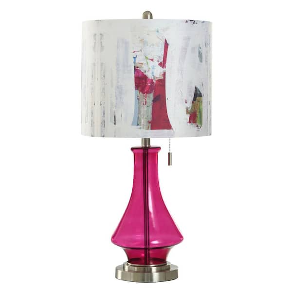 Bleaker 29 in. Fuchsia Pink Transitional 1-Light Standard Floor Lamp for Living Room Linen Drum Shade