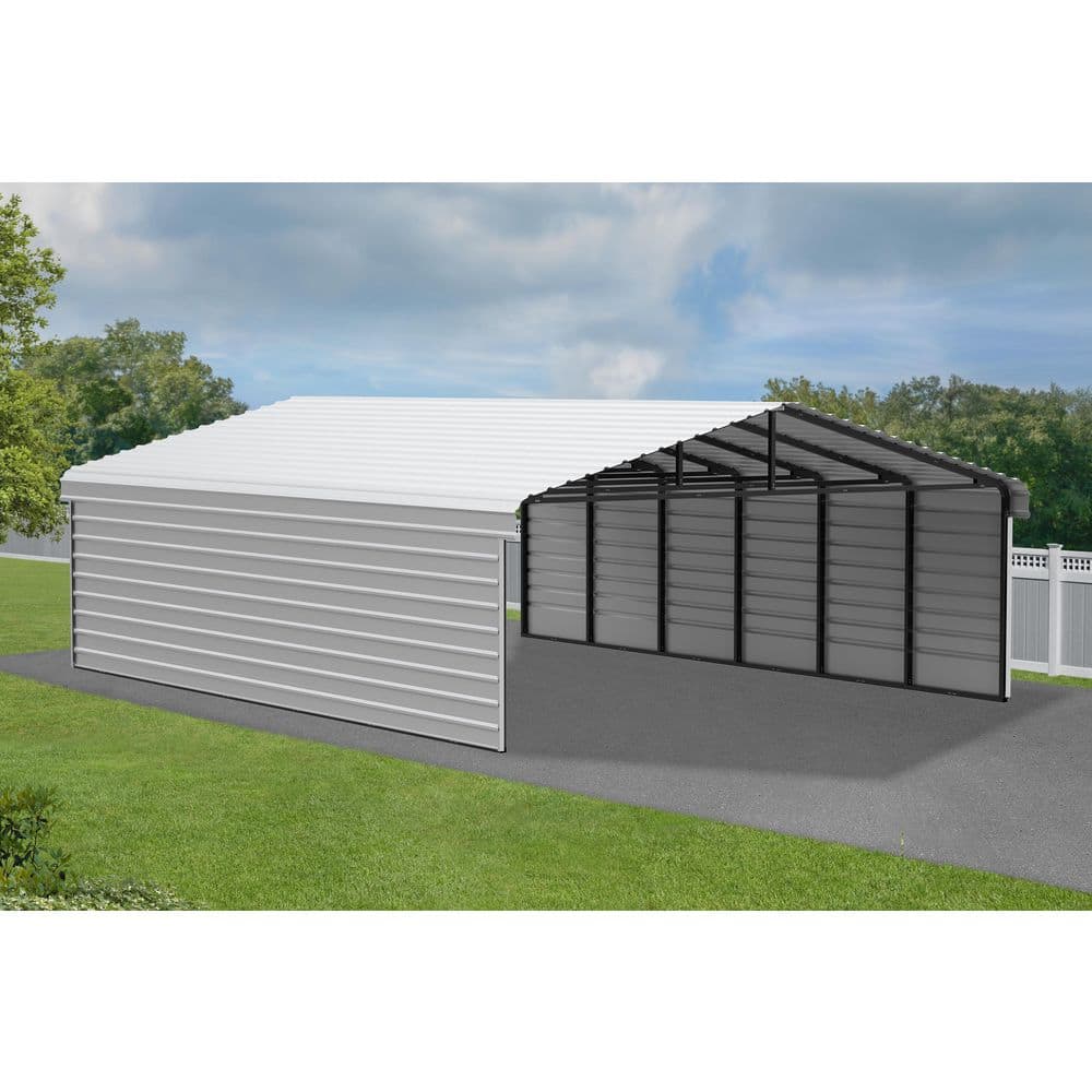 Eggshell Steel Carport Kit with Black Frame, 20 ft x 29 ft