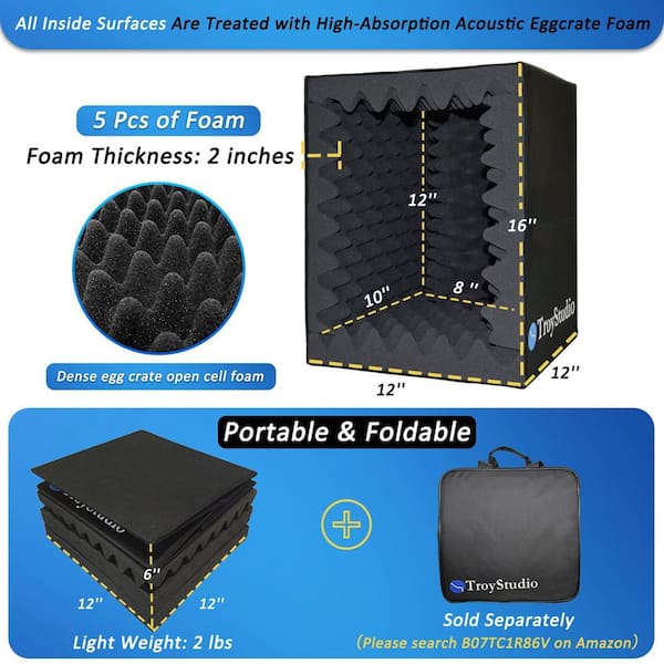 Laybus Music Recording Studio Sound Echo Absorbing Box Portable Vocal Booth With Thickened Dense Acoustic Foam Small