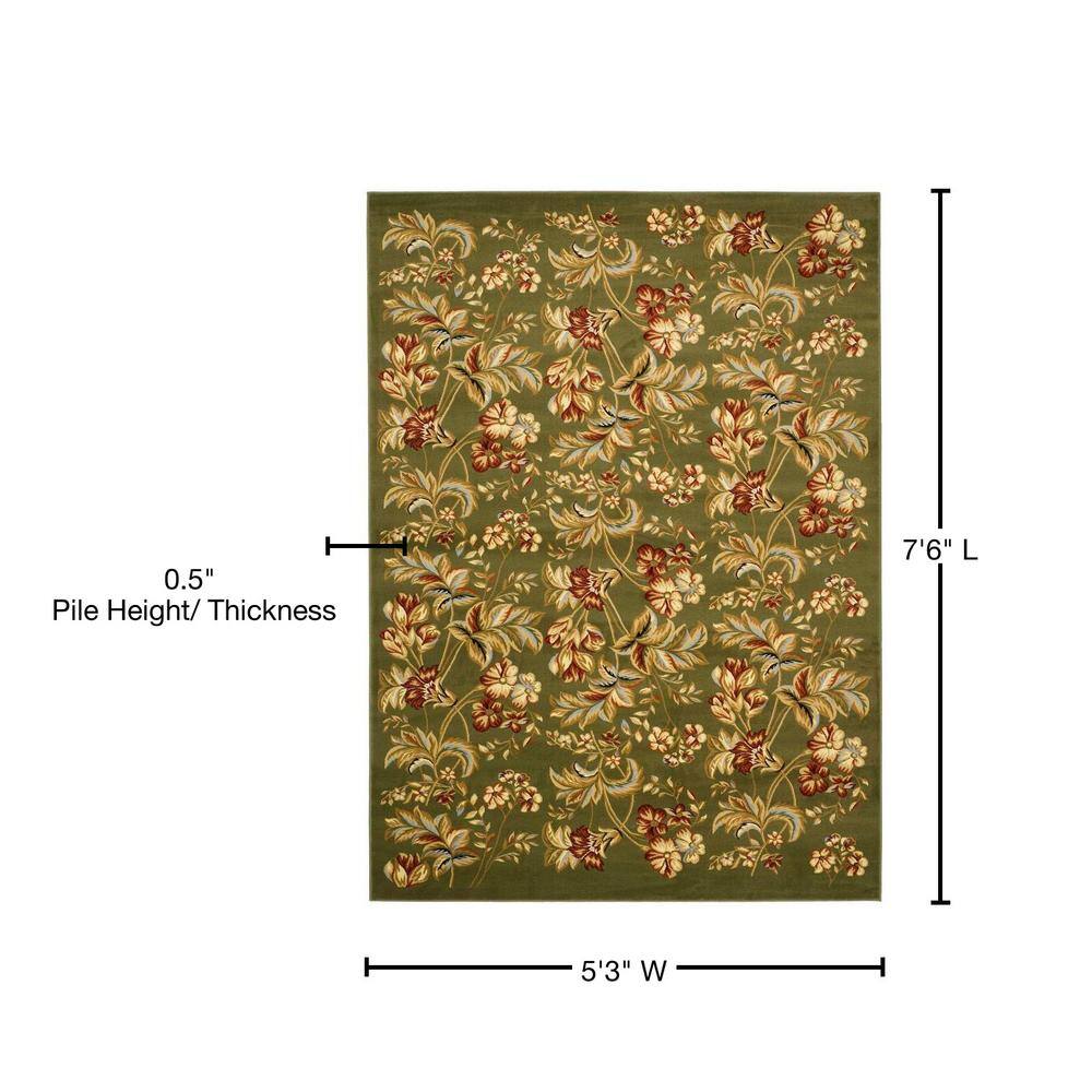 Handmade Sage and Red Synthetic Floral Area Rug, 5'3" x 7'6"