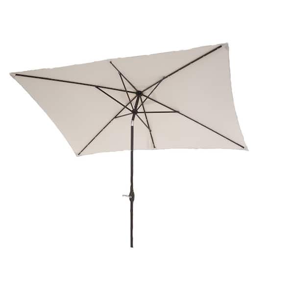 Unbranded 10 ft. x 6.5 ft. Steel Patio Market Umbrella in Beige with Solar LED Lighting