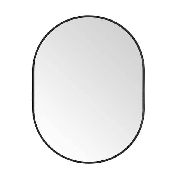 30 in. W x 40 in. H Modern Oval Metal Framed Wall Mounted Bathroom Vanity Mirror in Black
