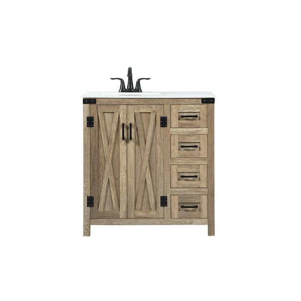 Unbranded Simply Living 32 in. W x 19 in. D x 34 in. H Bath Vanity in Natural Oak with Ivory White Engineered Marble Top
