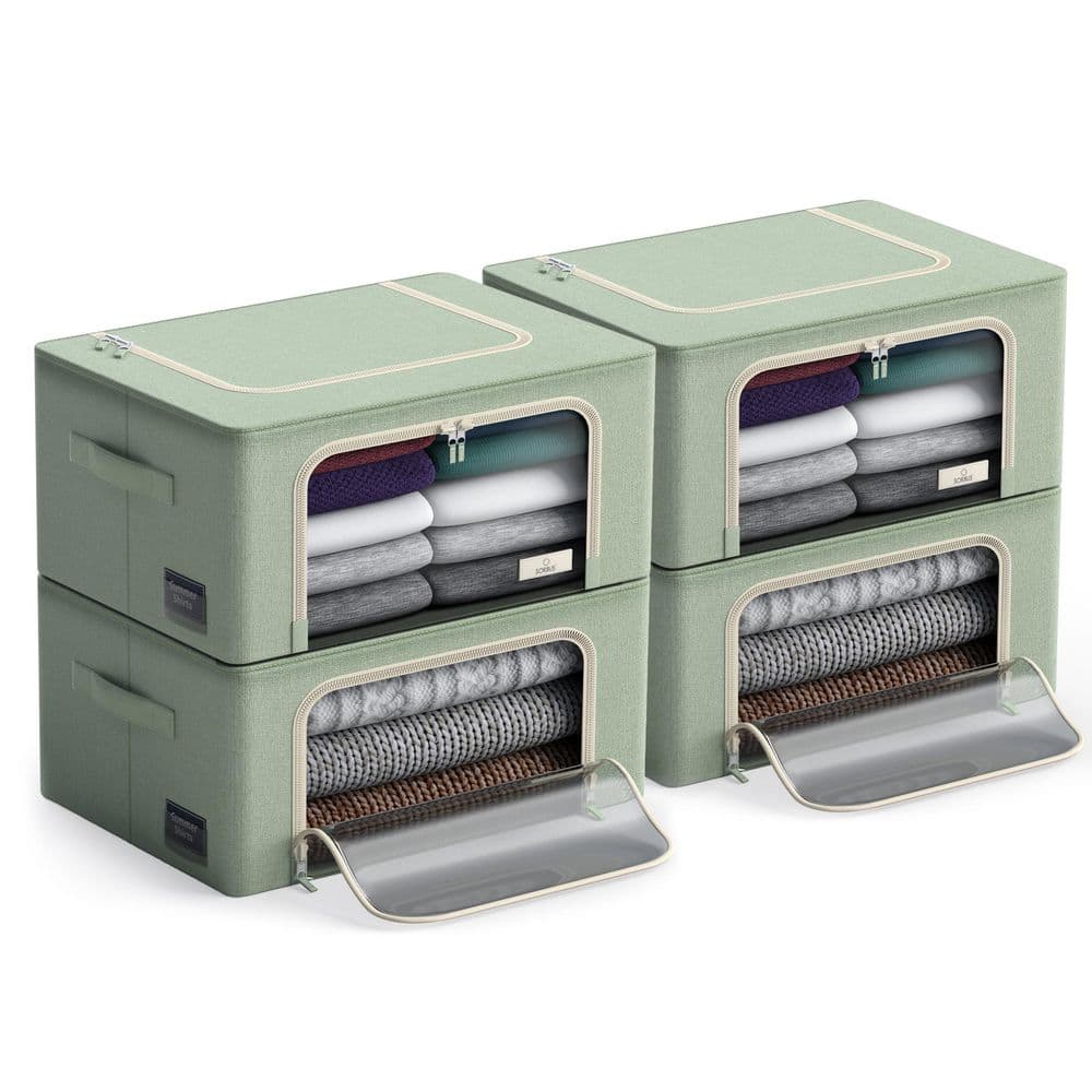Storage Bins, Organizers with Metal Frame, Handles, and Window, Green 15.75