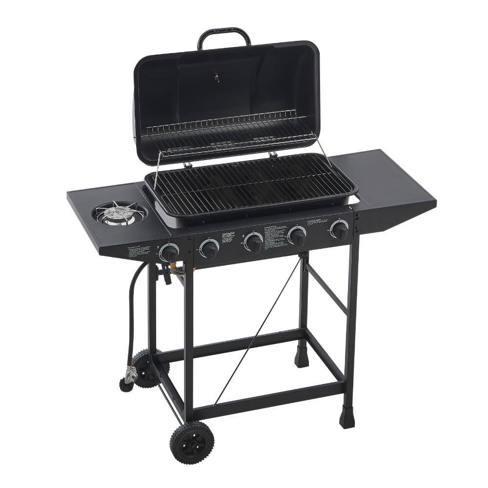534 sq. in. 4-Burner Propane Gas Grill with Side Burner, Stainless Steel Outdoor BBQ with Wheels and Side Tables, Black price history on PriceWatchPro