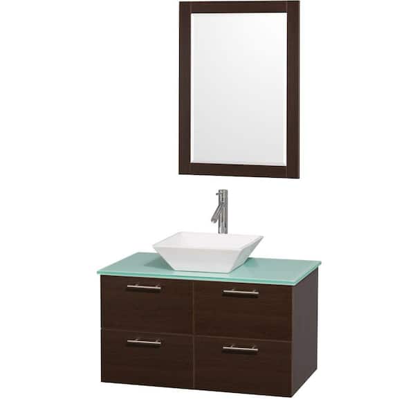 Wyndham Collection Amare 36 in. Vanity in Espresso with Glass Vanity Top in Aqua and White Porcelain Sink