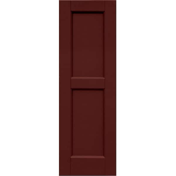 Winworks Wood Composite 12 in. x 37 in. Contemporary Flat Panel Shutters Pair #650 Board & Batten Red