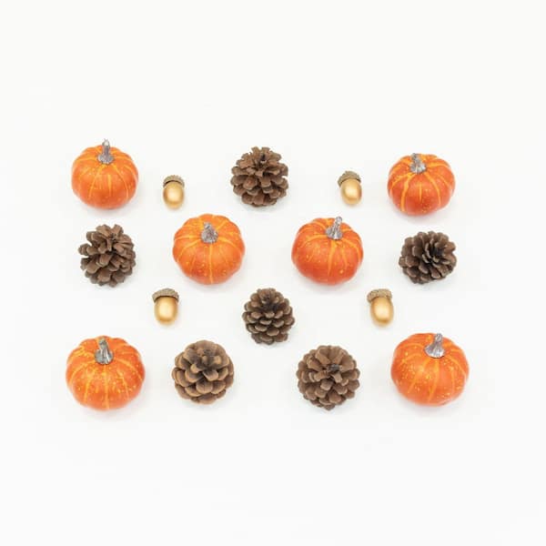 1.5 in. Orange Artificial Harvest Pumpkin, Acorn and Pinecone Bowl Filler Decor - 2 Sets of 8