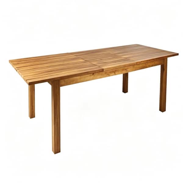 Extendable Solid Acacia Wood Outdoor Dining Table, Teak Slatted Patio Table