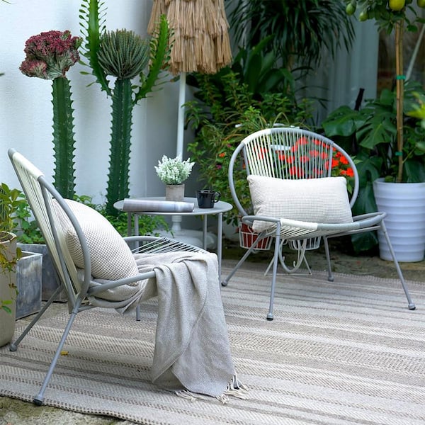 OLILAWN 3-Piece Chair Set Patio Conversation Low Seat Bistro Sets with Wicker Rope Coffee Table and 2 Chairs