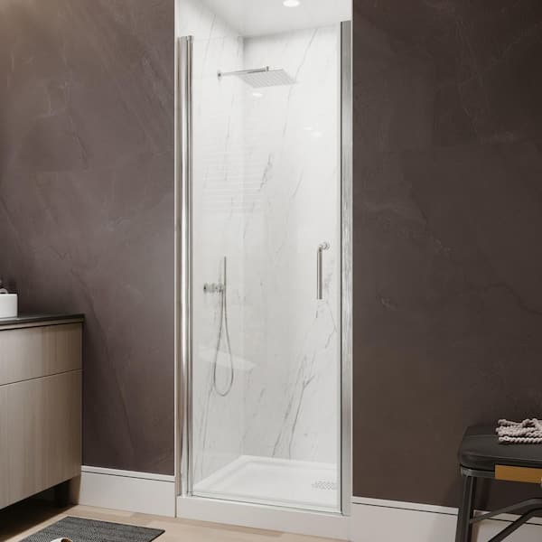 Victoria 28 to 30 in. W x 72 in. H Pivot Swing Frameless Shower Door in Brushed Nickel with Clear Glass