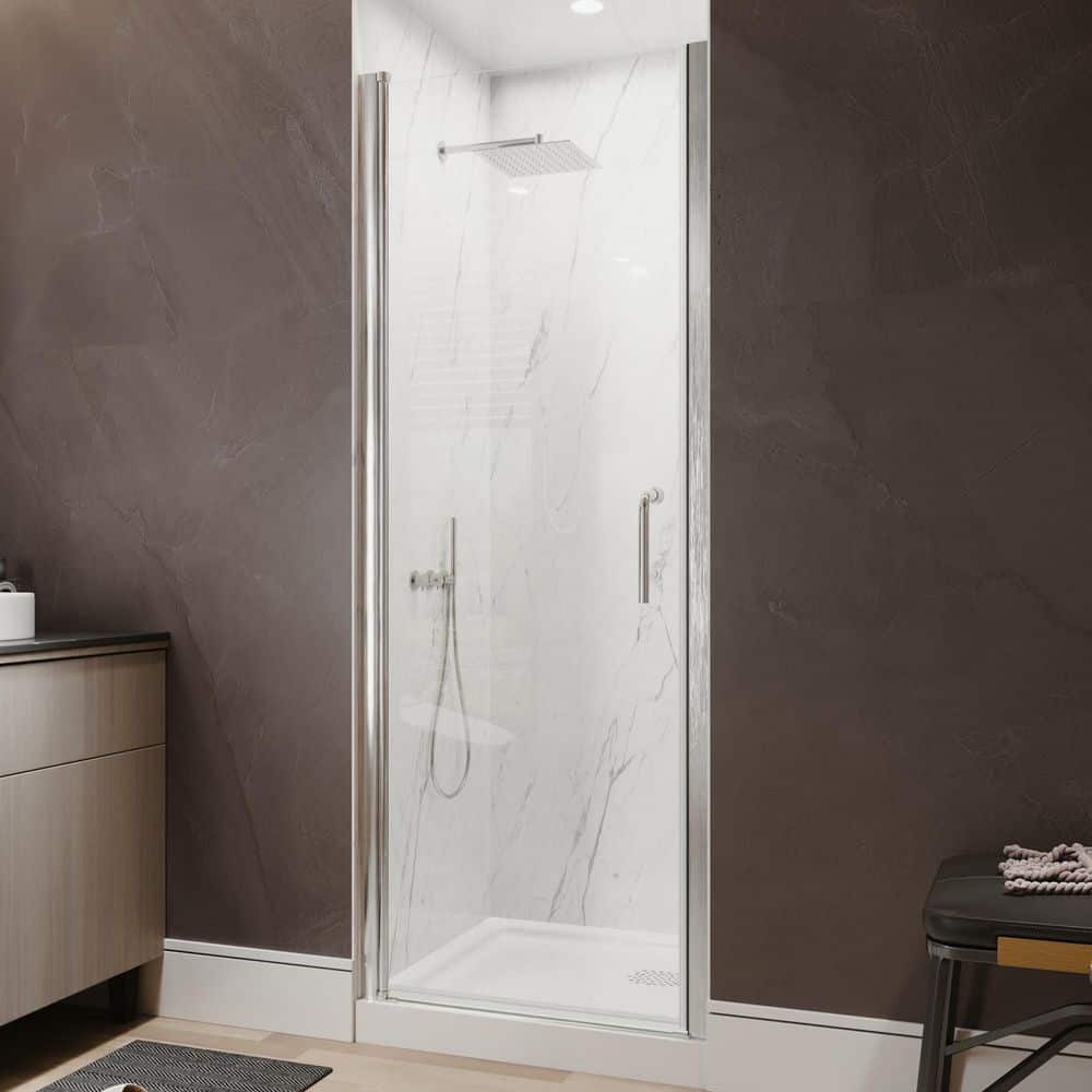 Victoria 30 to 32 in. W x 72 in. H Pivot Swing Frameless Shower Door in Brushed Nickel with Clear Glass price history on PriceWatchPro