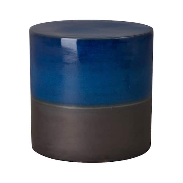 Emissary 2-Tone 18 in. H Semi Glossy Glaze Blue Round Ceramic Garden Stool