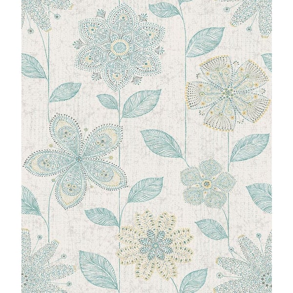 A-Street Prints Maisie Teal Batik Flower Teal Wallpaper Sample