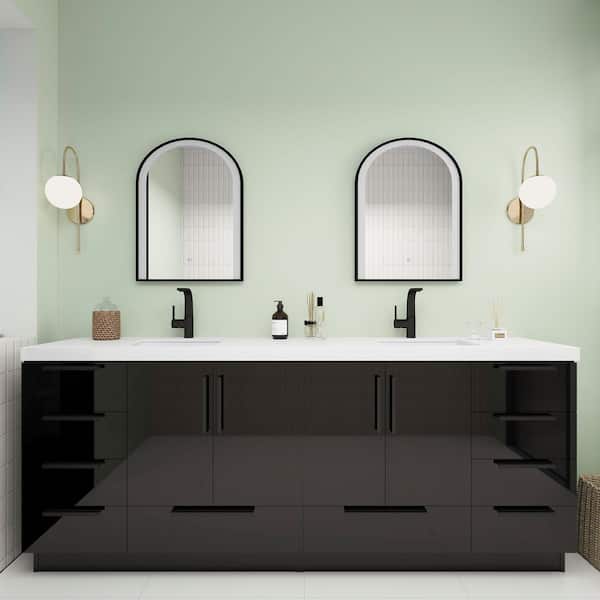 Carla 84 in. W x 20 in. D x 35 in. H Double Sink Freestanding Bath Vanity in Gloss Black with White Acrylic Top