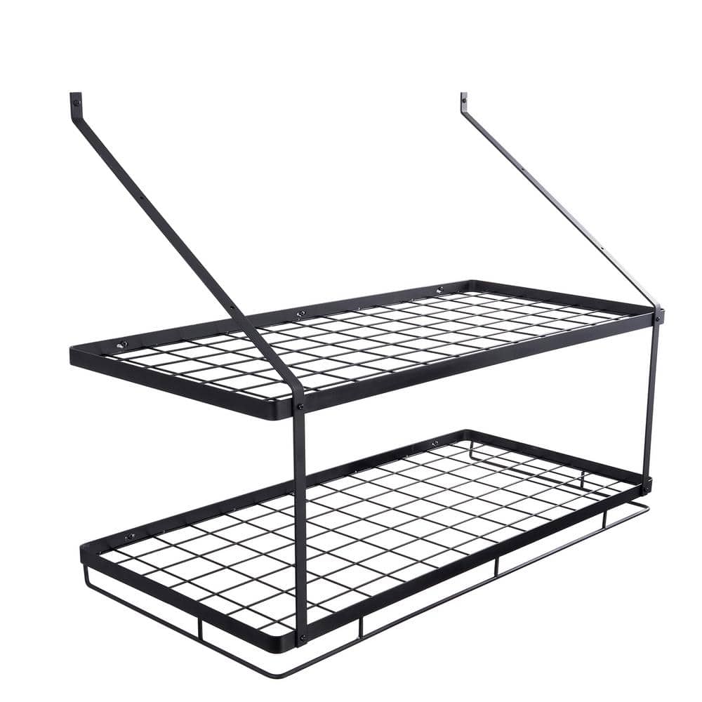 Black Carbon Steel Wall-Mounted Pot Rack with 12 Hooks