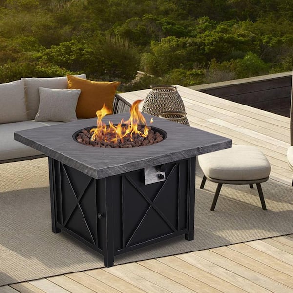 34.5 in. 50000 BTU Steel Propane Smokeless Fire Pit Table with Weather Resistant Cover and Lava Rocks, Black
