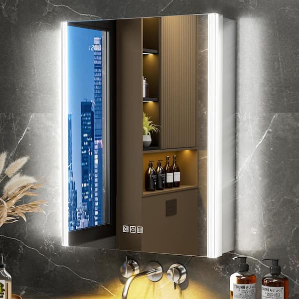 AuraPro 24 in.W x 32 in.H Rectangular Surface/Recessed Wall Mount Lighted Medicine Cabinet with Mirror,Magnifying Glass