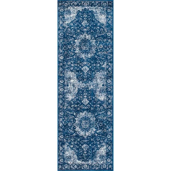 Verona Vintage Persian Dark Blue 3 ft. x 8 ft. Runner Rug