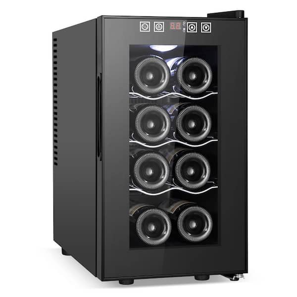 SOZT 26 in. Single Zone 8-Bottle Wine Cooler in Stainless Steel with Digital Thermostat in Black